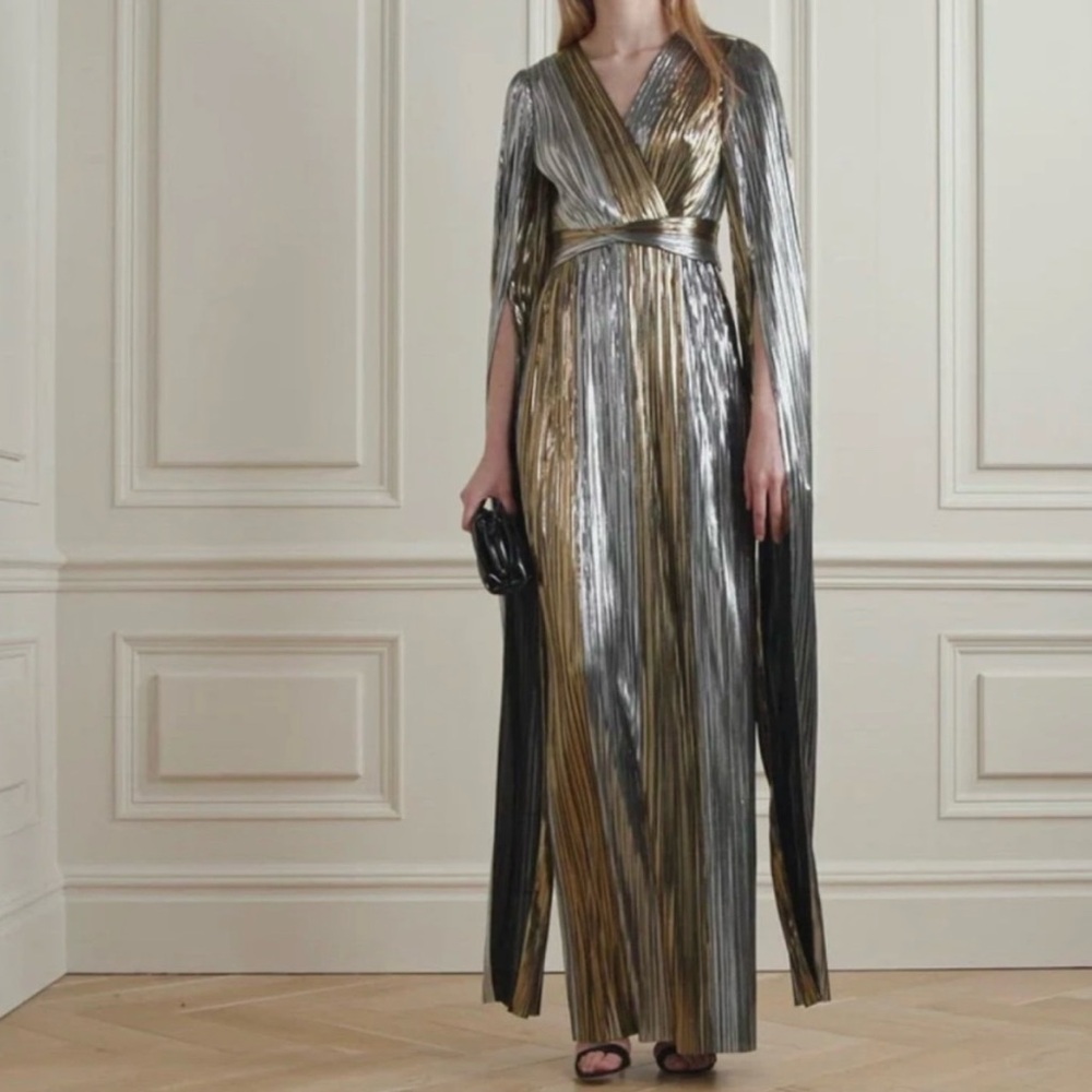 Sem Sem 1930s inspired drapey Metallic gold silver Long Sleeve Maxi Dress